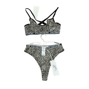 STELLA MCCARTNEY**Amelia Beaming Animal Print Bra and Thong Underwear SET $389